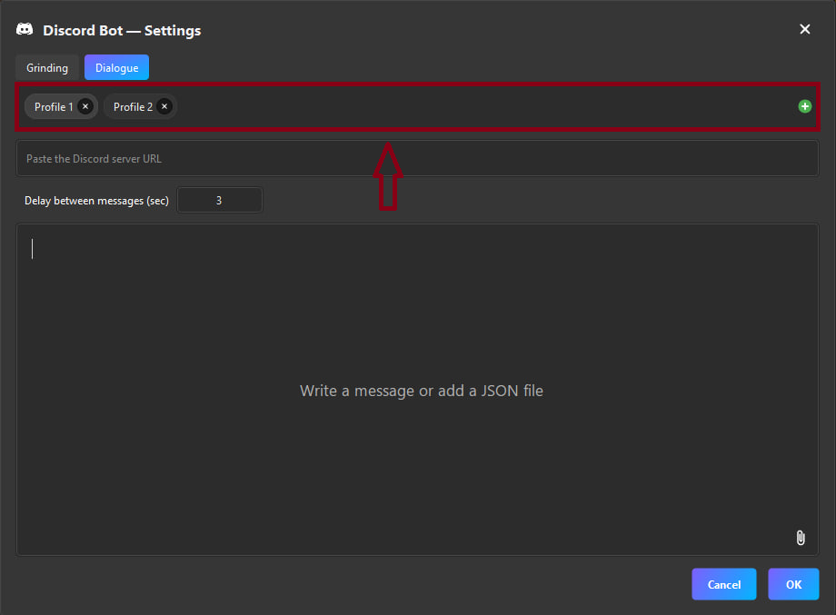 Окно настроек Discord бота