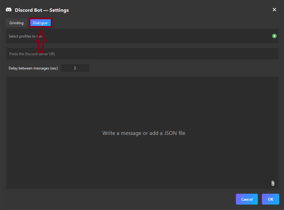 Discord bot settings window