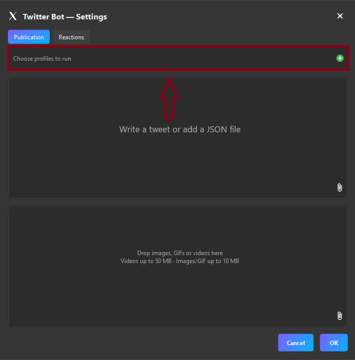 Twitter bot settings window